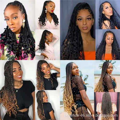 Factory Wholesale Box Braids Crochet Twist Hair Braids with Curly Ends Synthetic Goddess Faux Locs Braids